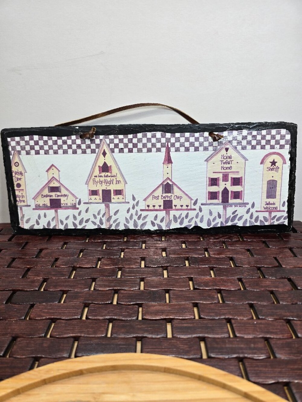 Americana-Style Folk Art Wall Decor with a Series of Birdhouses on Slate 16 X 6